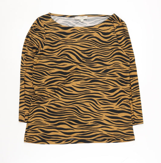 Hobbs Women's Brown Animal Print Blouse, M, Lightweight Casual