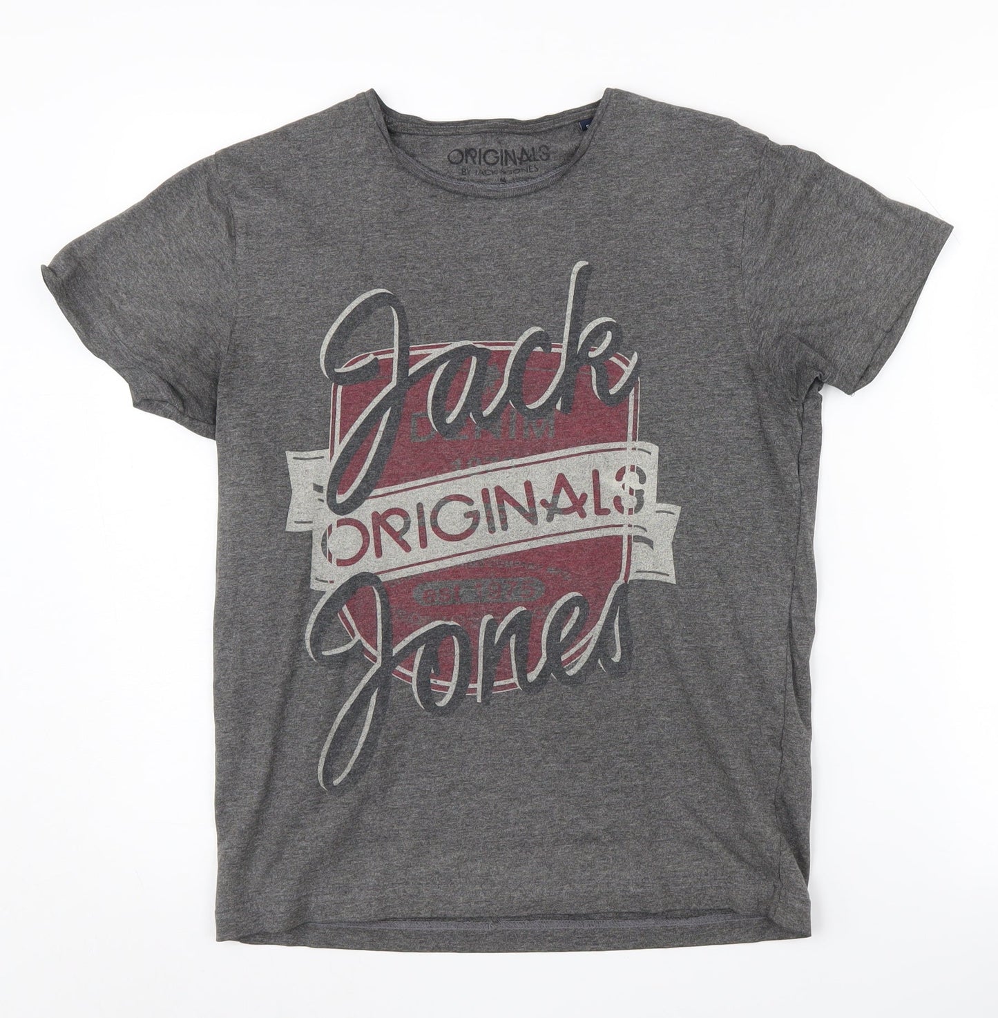 Jack & Jones Men's Grey Graphic T-Shirt, S, Short Sleeve