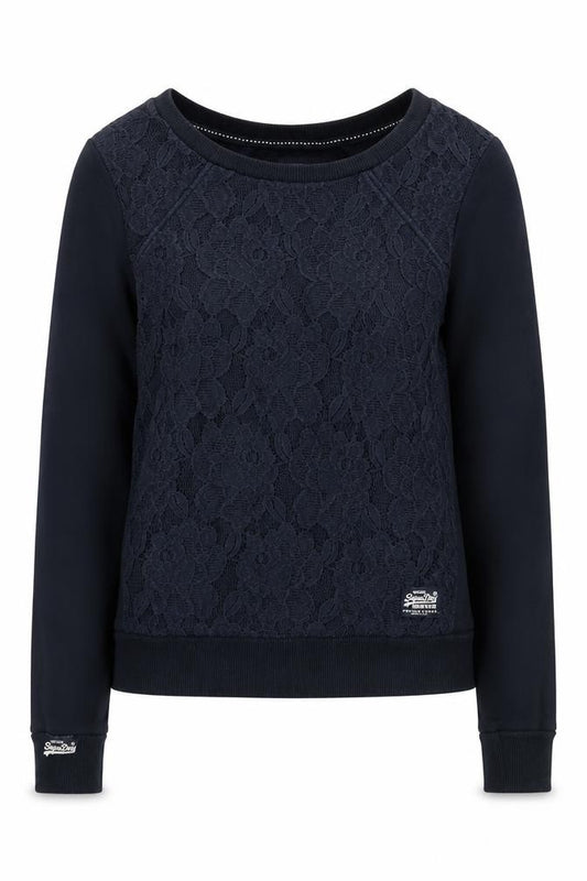 Womens UK XS Regular Superdry Black Pullover Sweatshirt