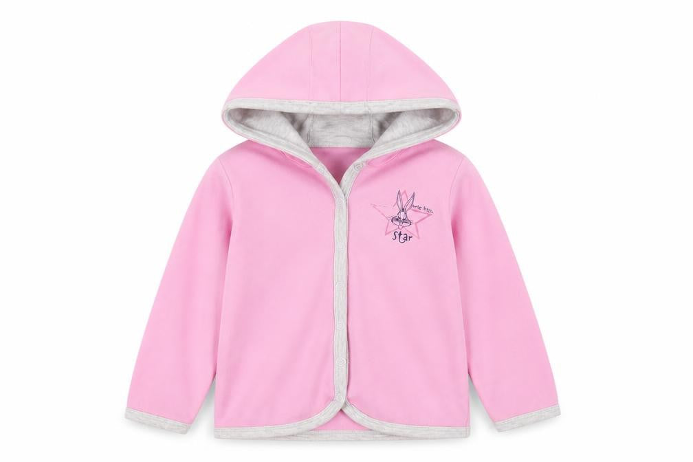 Front view of Looney Tunes girls’ pink full zip hoodie, size 1-2, years, casual