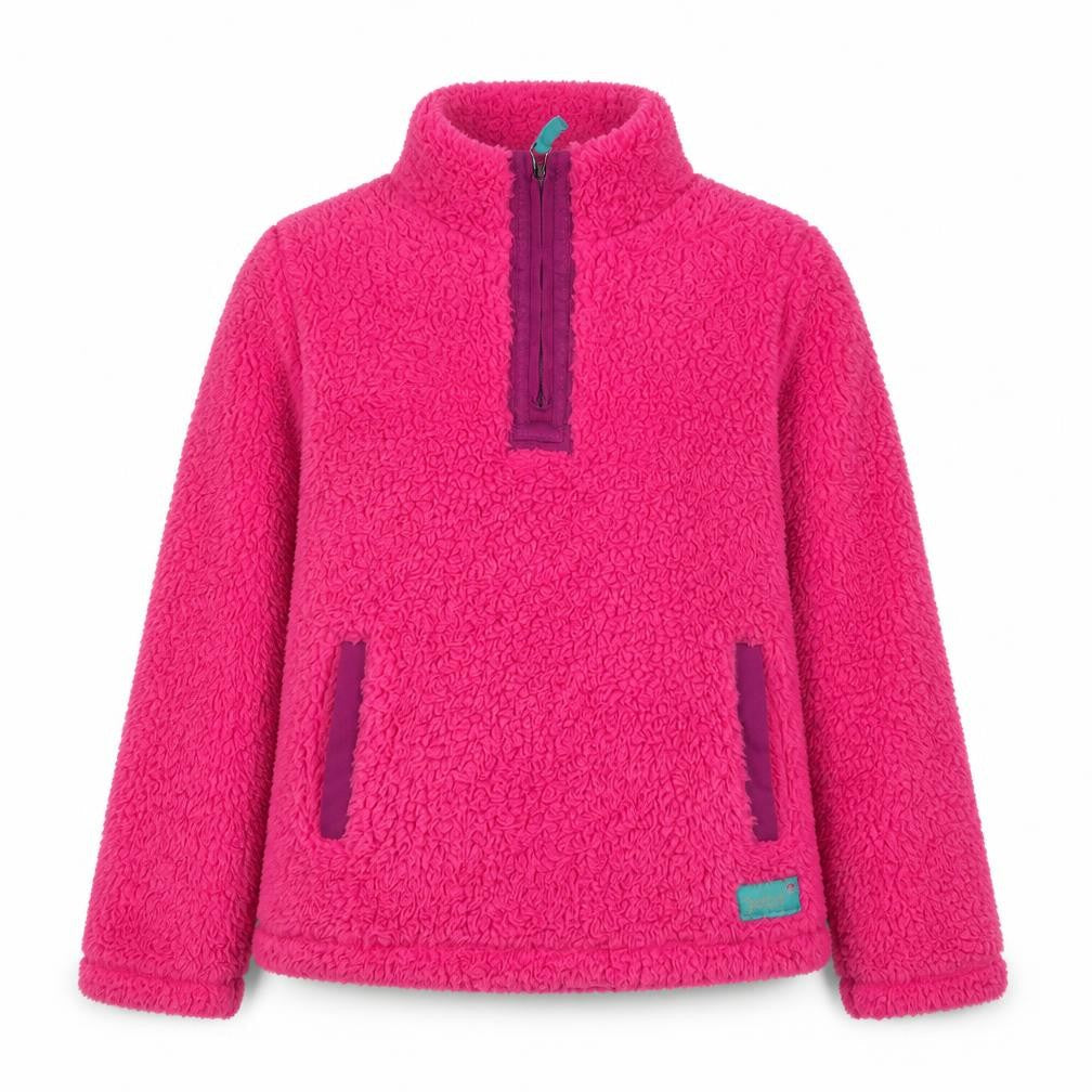 Front view of Gelert girls’ pink fleece hoodie 11-12 yrs 1/4 zip outdoor hiking