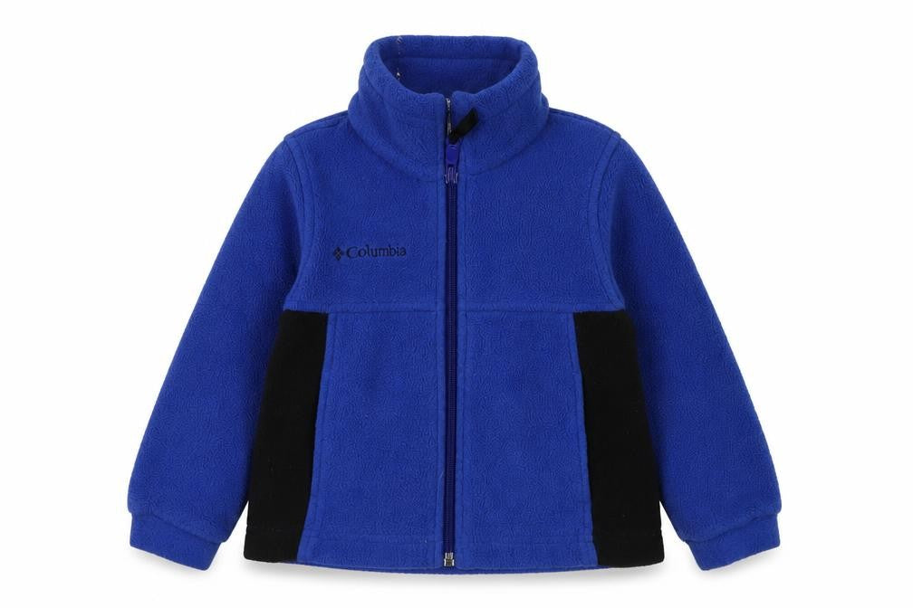 Front view of Columbia boys’ blue fleece jacket, size 4, regular fit