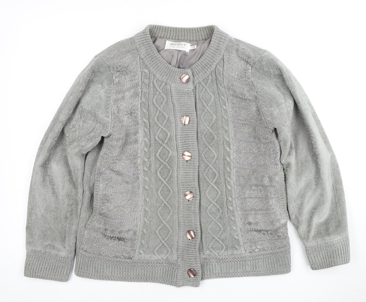 Reflect Women's Grey Cable-Knit Cardigan, Size L