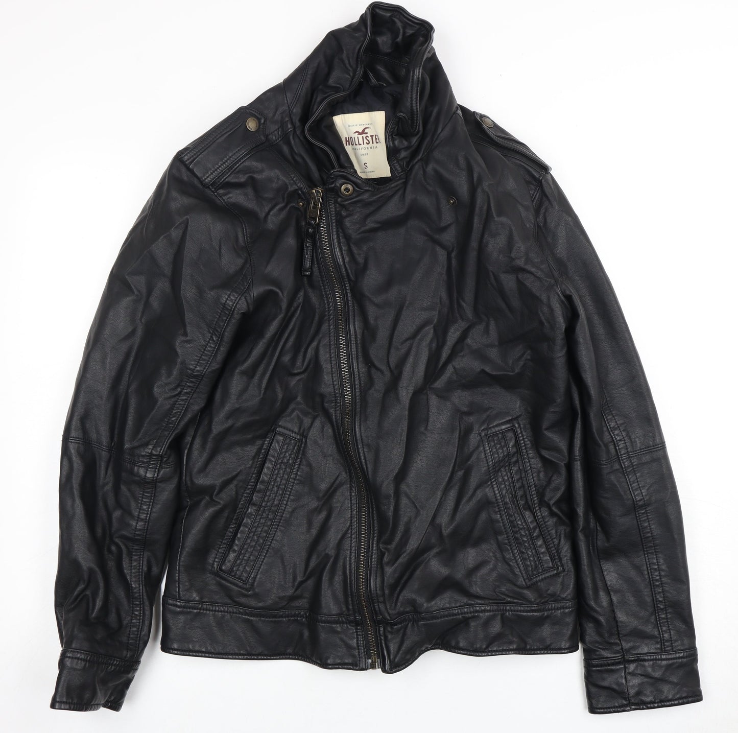 Hollister Men's Black Leather Motorcycle Jacket S