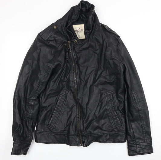 Hollister Men's Black Leather Motorcycle Jacket S