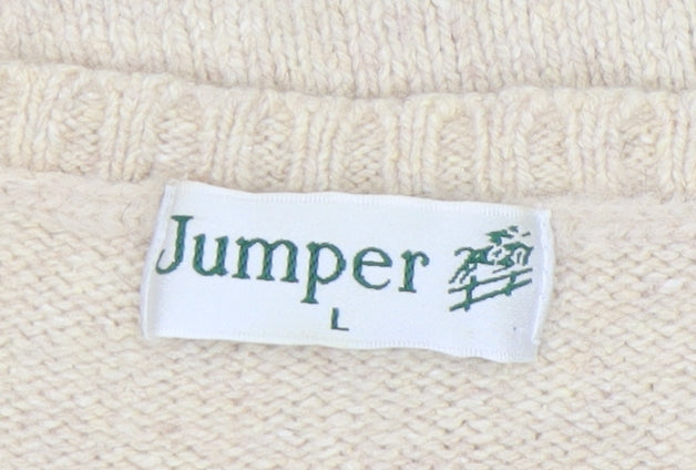 Jumper Women's Beige Wool Cable-Knit Floral Pullover L