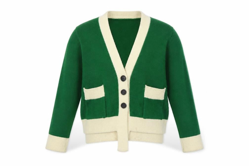 RedBerry Women's Green Cardigan S V-Neck Button Knit