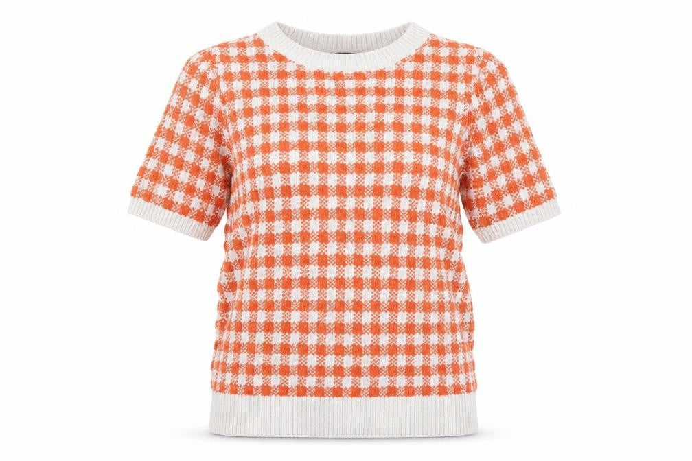 Marks and Spencer Women's Orange Checked Knit Pullover, Size 6