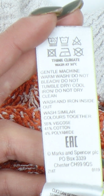 Marks and Spencer Women's Orange Checked Knit Pullover, Size 6