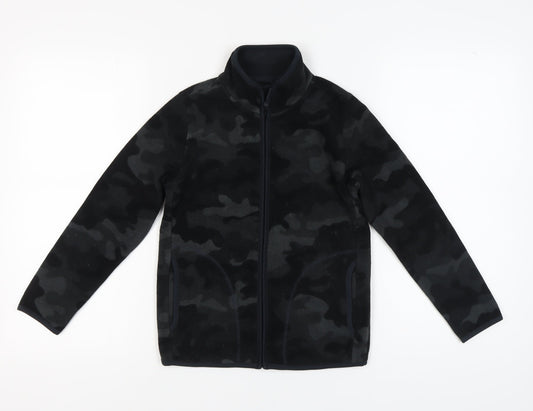 Uniqlo Boys Black Camouflage Zip Jacket, Size 12 Years