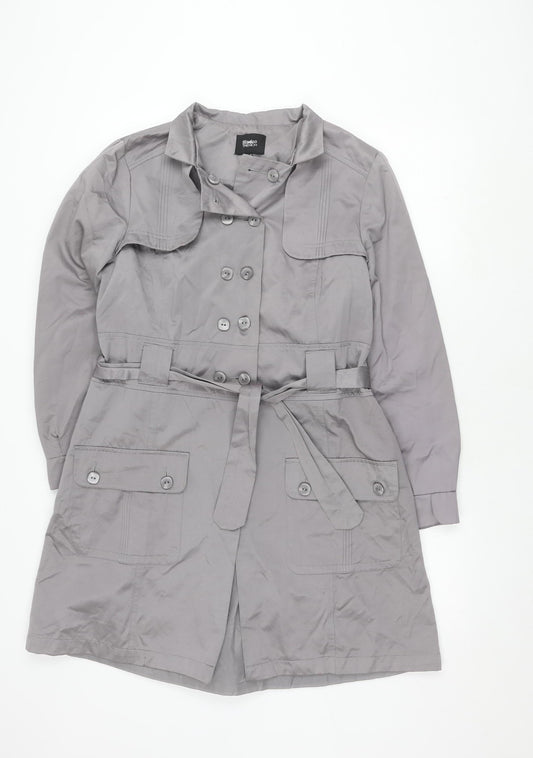 Blanco Women's Grey Trench Coat Size 14 Belted Classic