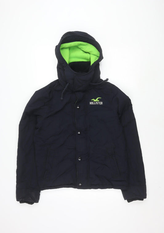 Hollister Men's Blue Puffer Jacket M Hooded Winter
