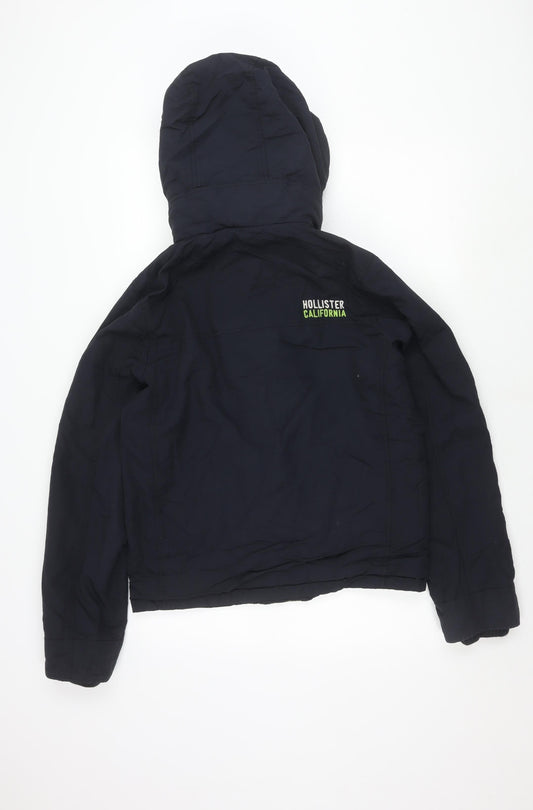Hollister Men's Blue Puffer Jacket M Hooded Winter