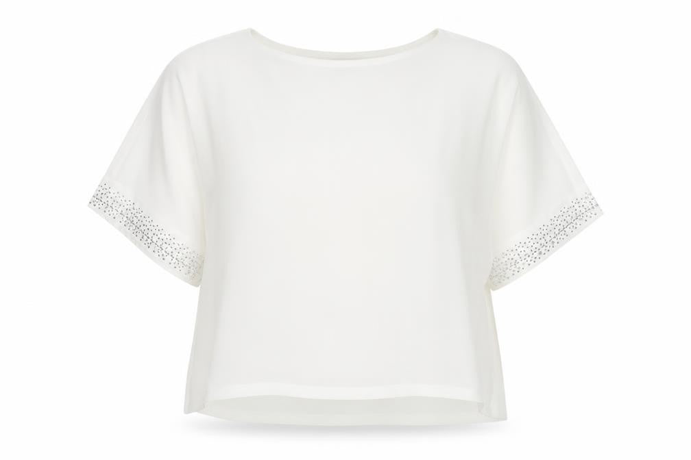 Wallis Women White XL Sequin Short Sleeve Top