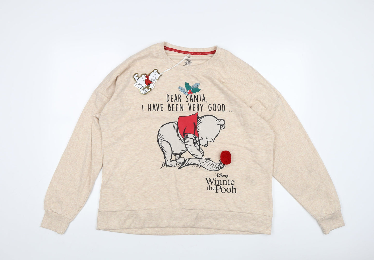 Disney Women Beige Pullover Sweatshirt Size S 10-12 Winnie the Pooh