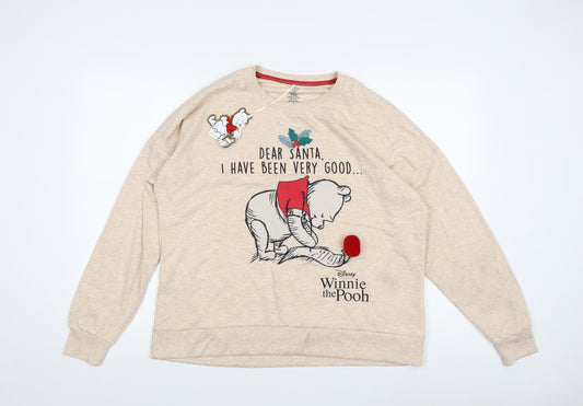 Disney Women Beige Pullover Sweatshirt Size S 10-12 Winnie the Pooh