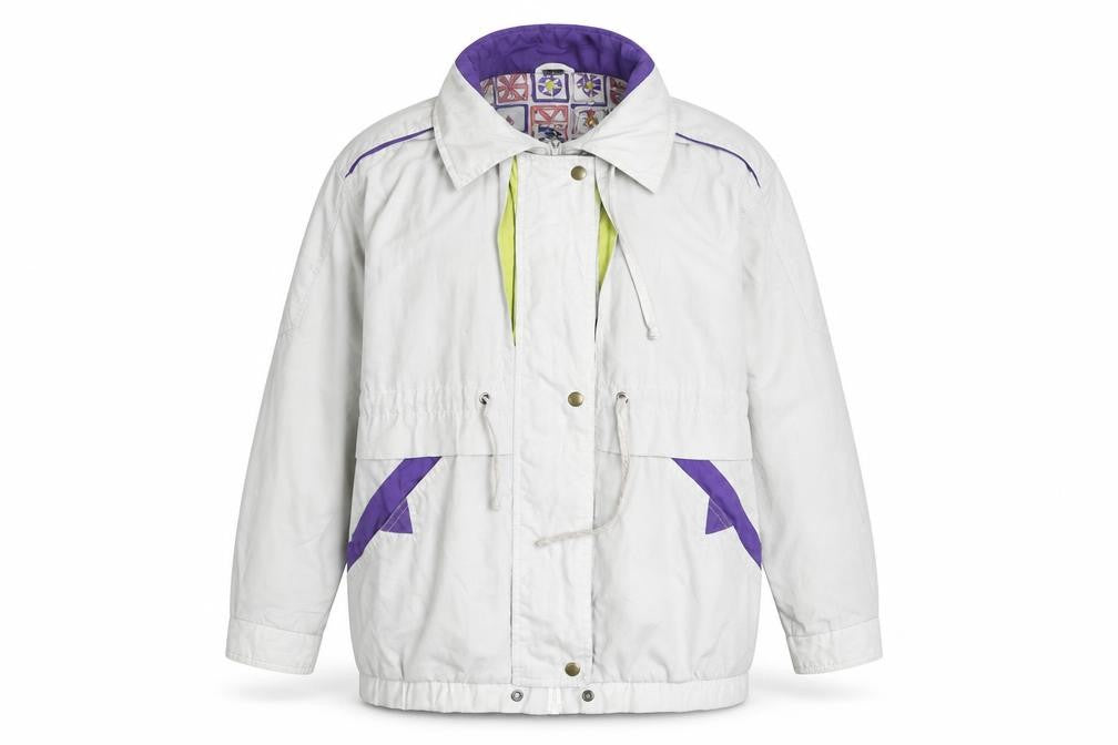 Front view of Nuage Women's White Rain Coat Jacket, size 12