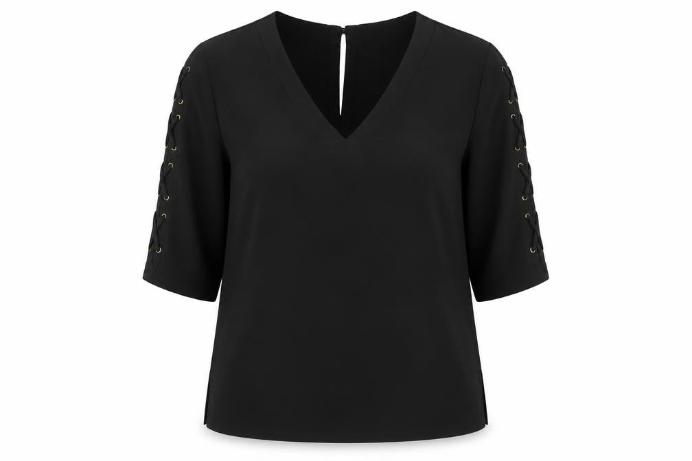 River Island Women's Black 3/4 Sleeve V-Neck Blouse