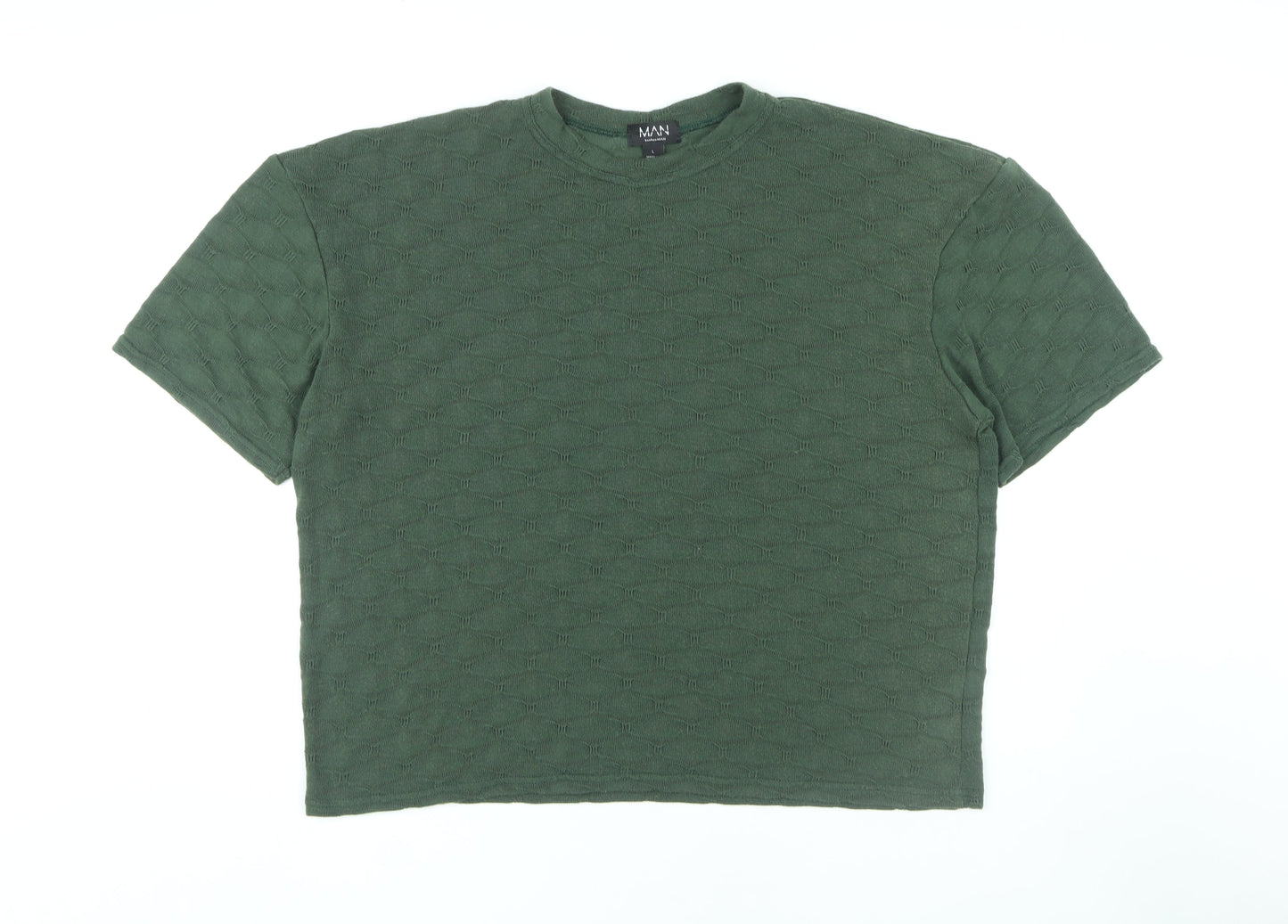 boohooMAN Green Crew Neck T-Shirt, Size L, Men's