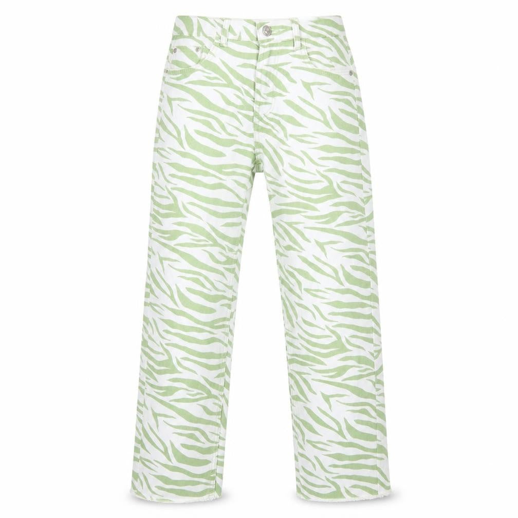 Bershka Women's Green Animal Print Jeans