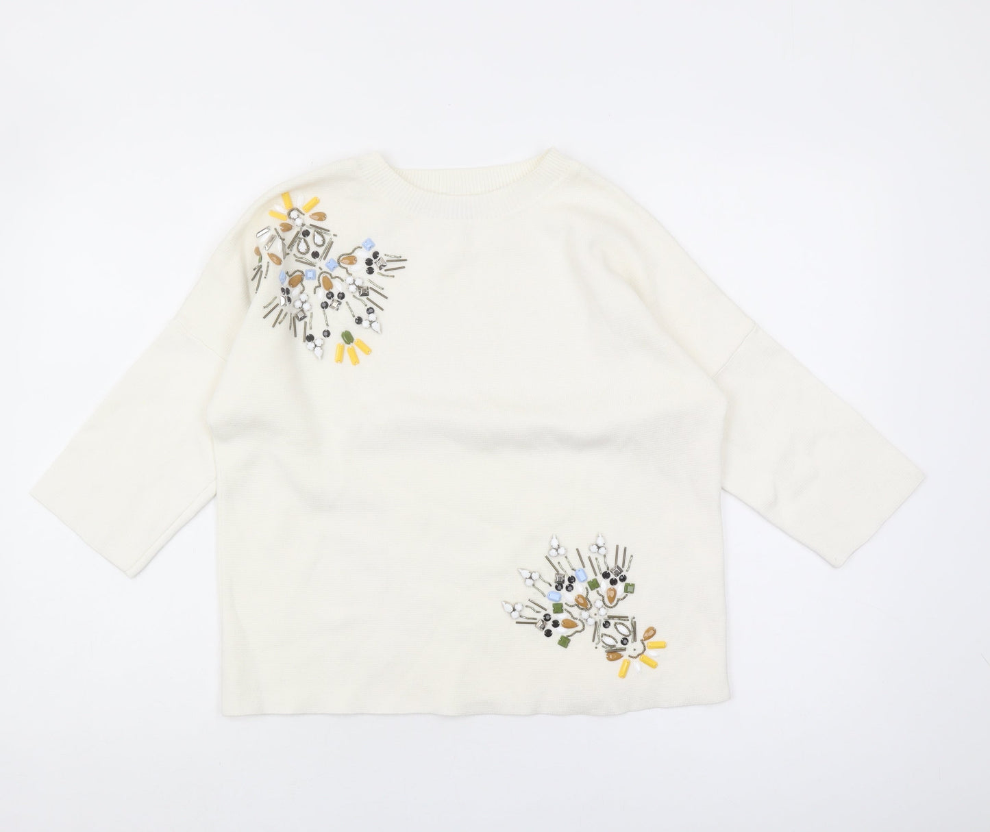 Marks and Spencer Ivory Beaded Women's Pullover Jumper Size 8