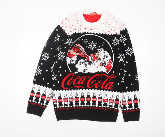 Coca-Cola Men's Black Christmas Jumper, Size S, Crew Neck
