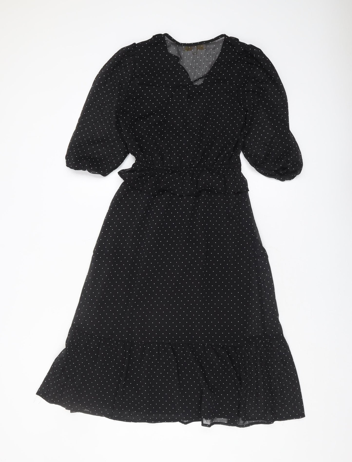 Monteau Women's Black Polka Dot Midi Dress, Small