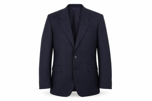 Front view of BOSS Men's Blue Striped Blazer 40R Notch Lapel