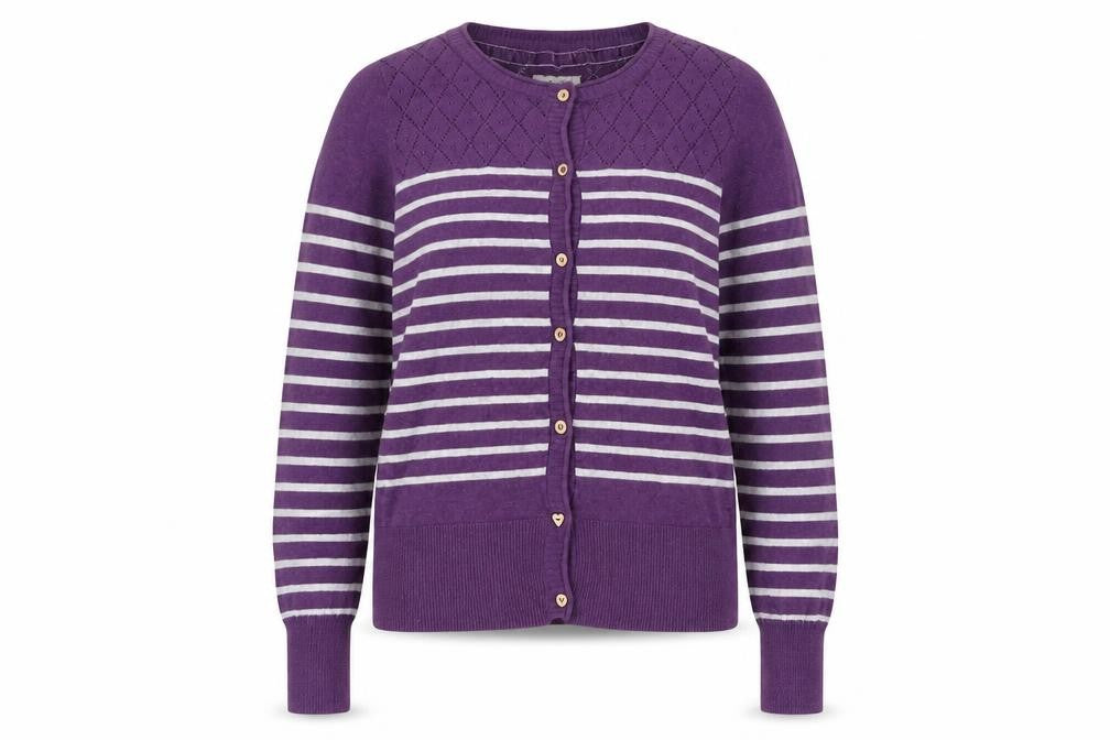 Front view of Mantaray Women's Purple Striped Cardigan, size 12