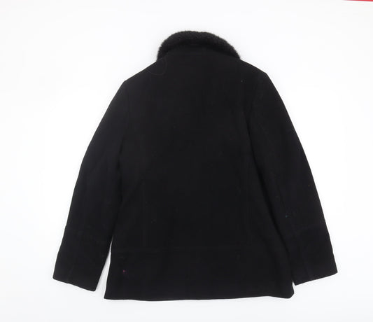 Etam Women's Black Wool Coat, Size 12, Fur Collar