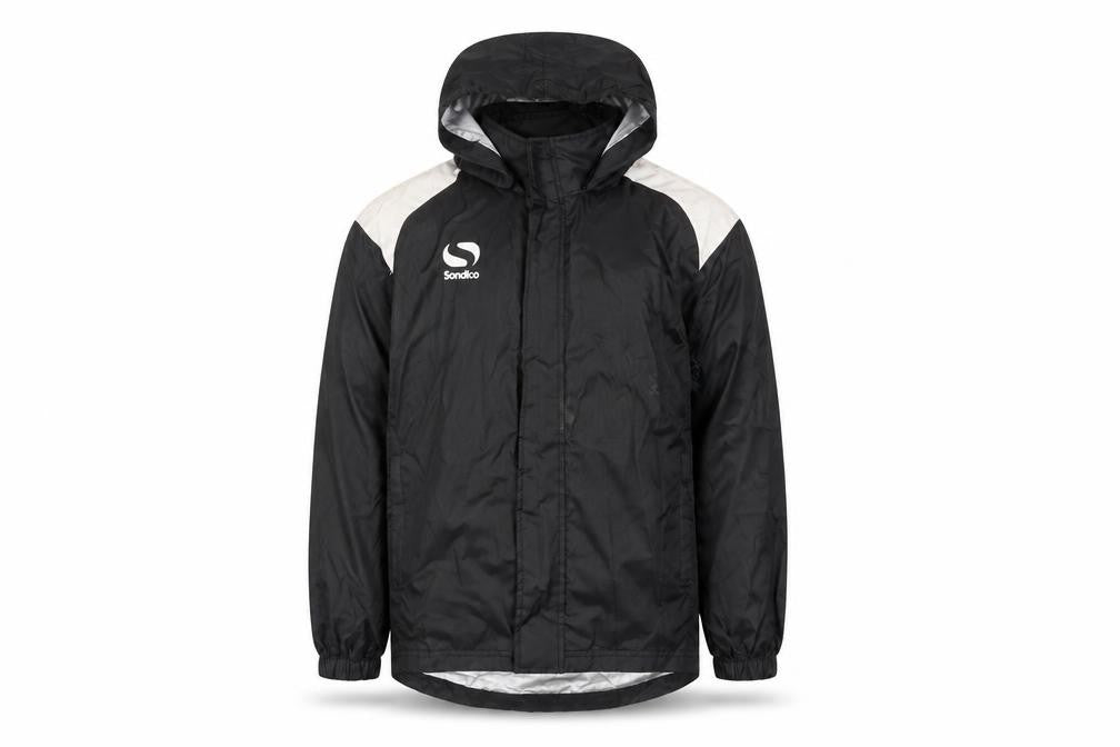 Front view of Sondico boys’ black windbreaker jacket, size 9-10, years