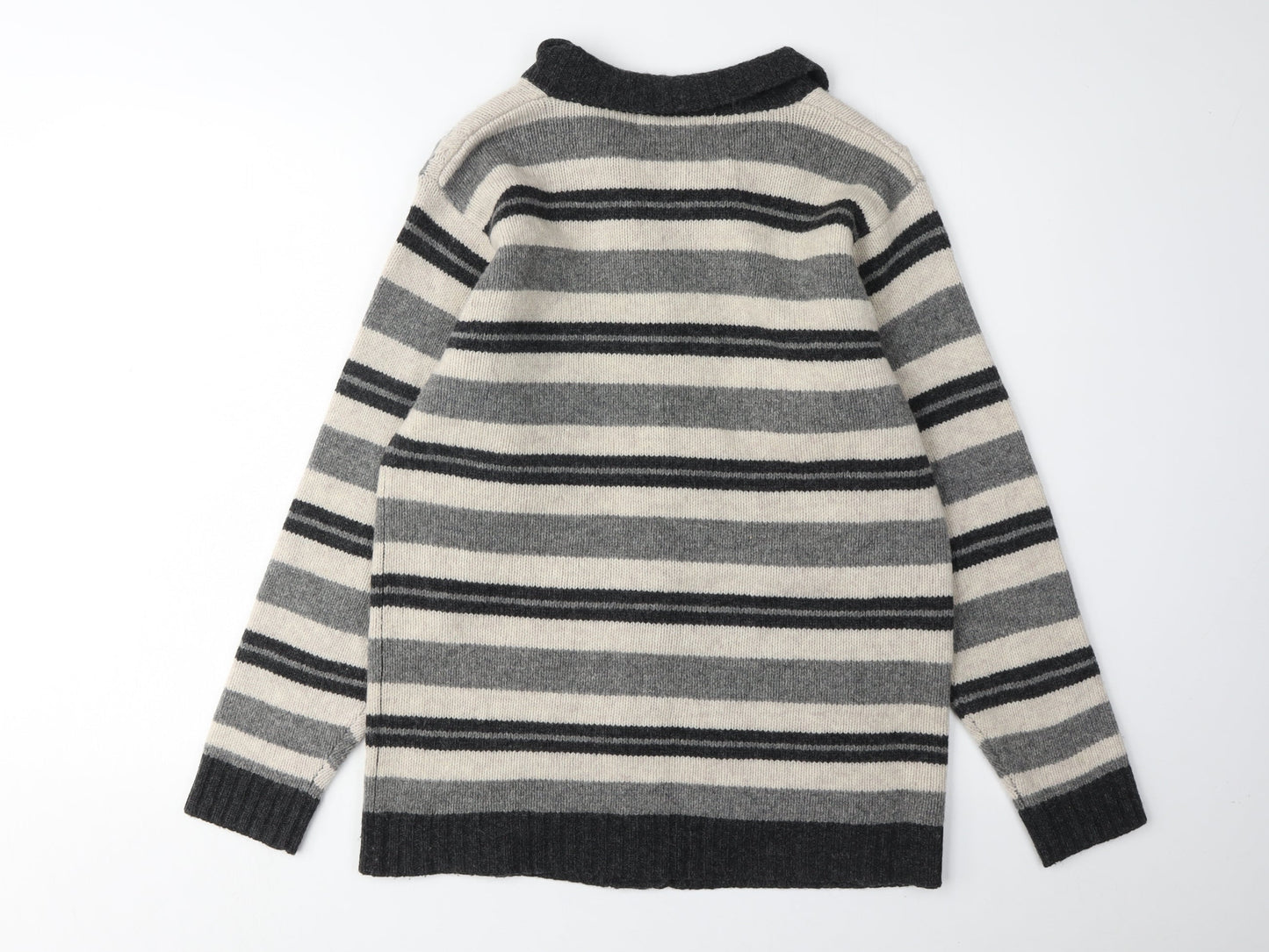 Tulchan Women's Grey Striped Wool Cardigan S