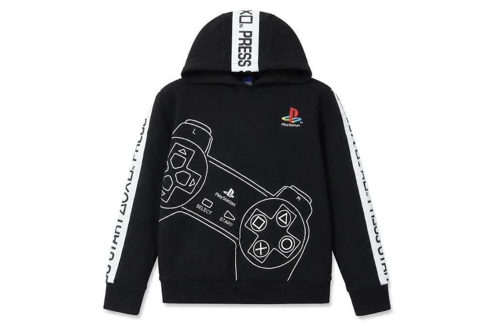 Front view of Next boys’ black playstation hoodie 10 years pullover style