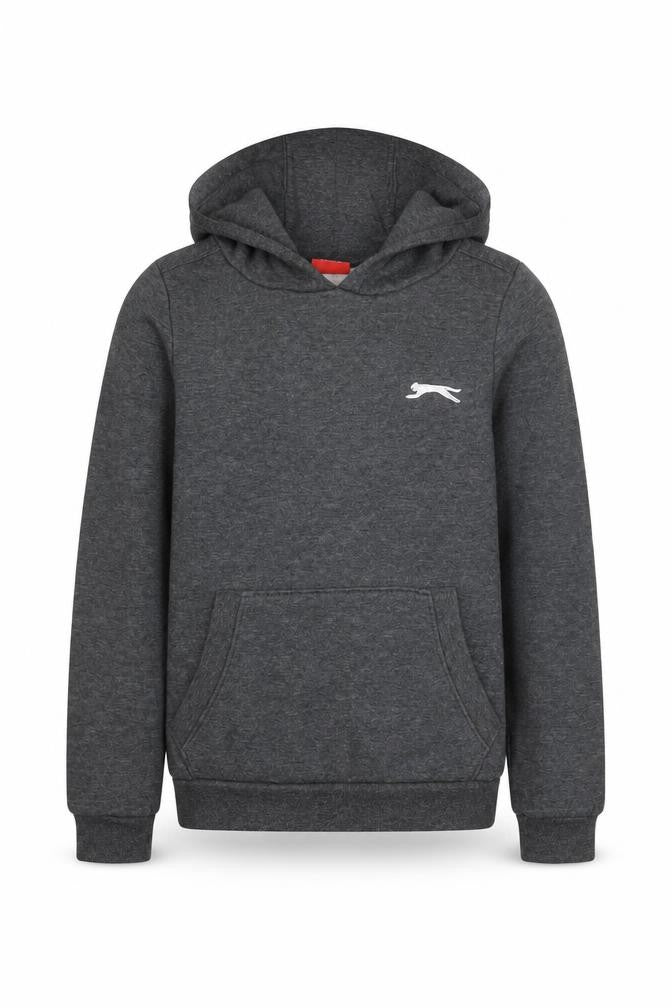 Front view of Slazenger boys’ grey hoodie 7-8 years pullover with pockets