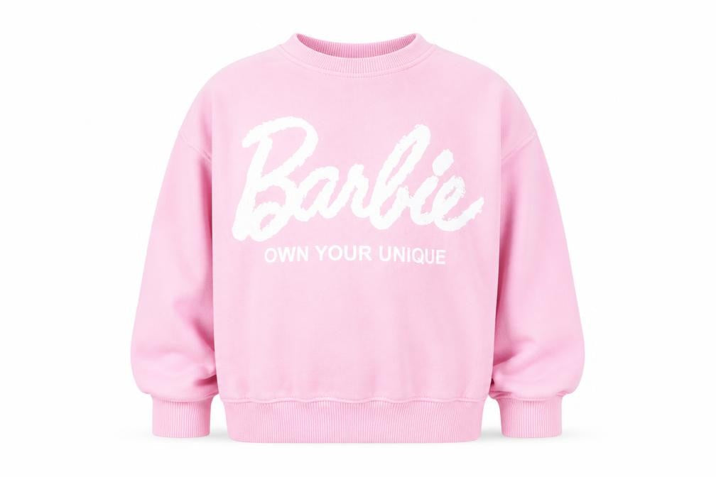 Front view of Zara girls’ pink barbie pullover sweatshirt 9-10 years