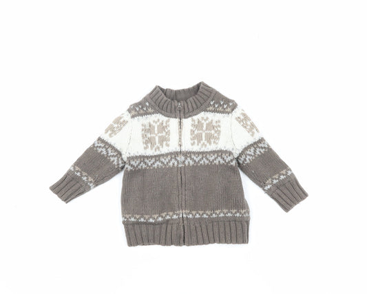 Gap Unisex Baby Toddler Brown Fair Isle Puffer Jacket 12-18M