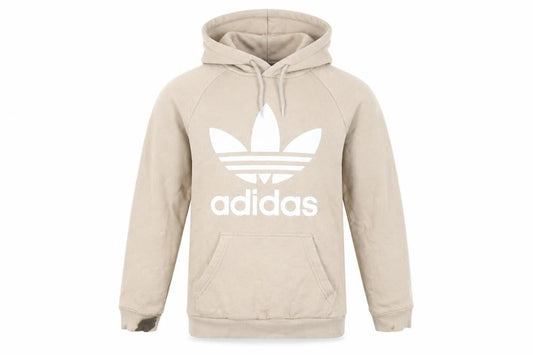 Front view of Adidas Men’s Beige Pullover Hoodie, size S, Graphic Print