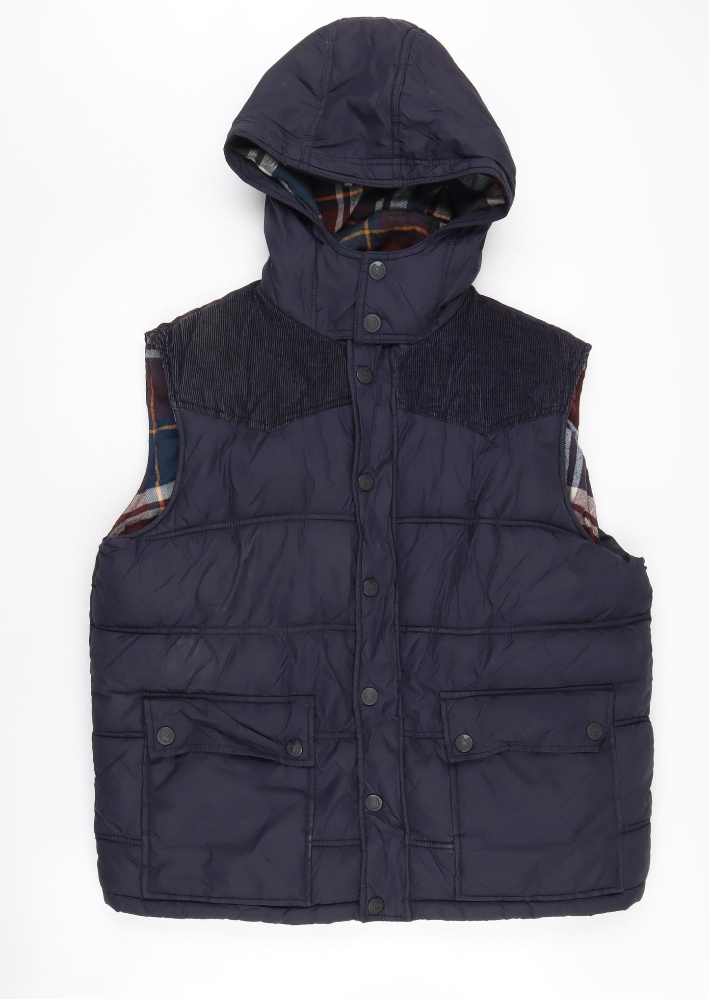 Easy Men's Blue Puffer Waistcoat, Hooded, Size L