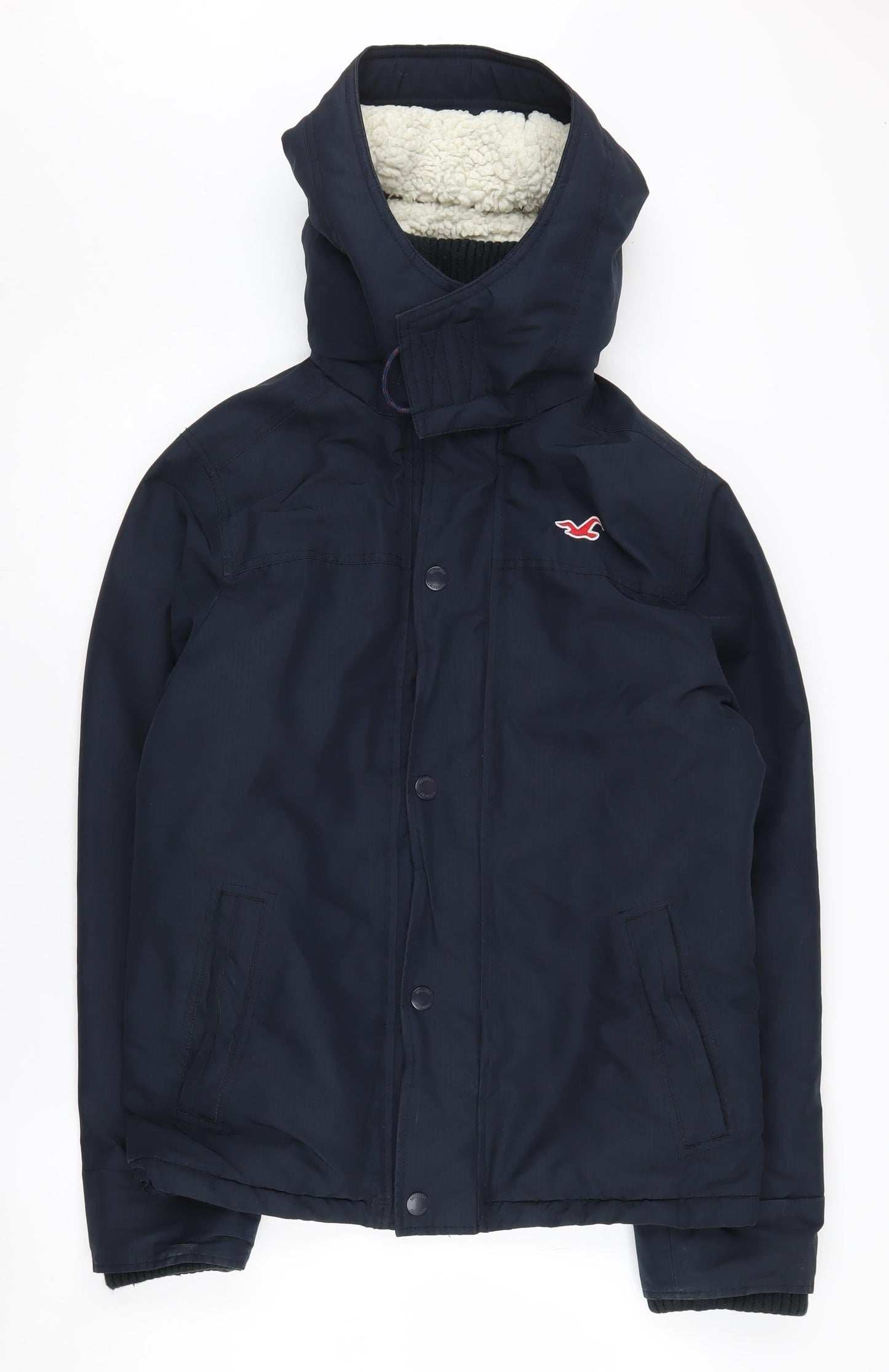 Hollister Men's Blue Hooded Mid-Length Jacket M