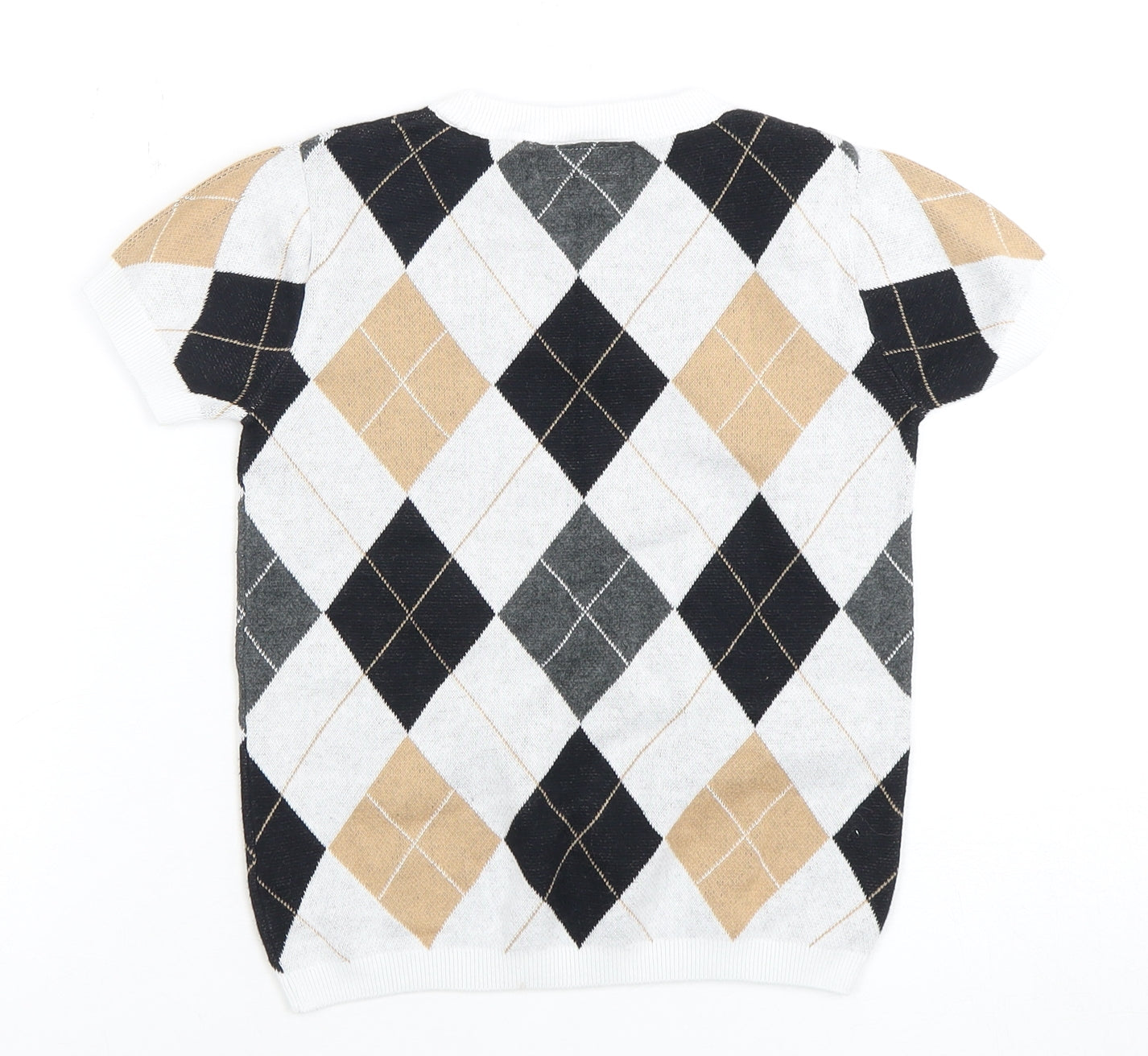 Next Boys Argyle T-Shirt 6 Years Black Beige Pullover