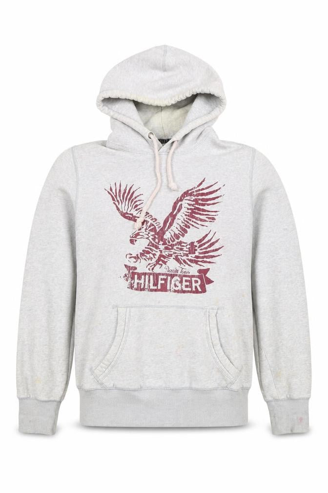 Mens UK L Regular Hilfiger Denim Grey Pullover Hoodie