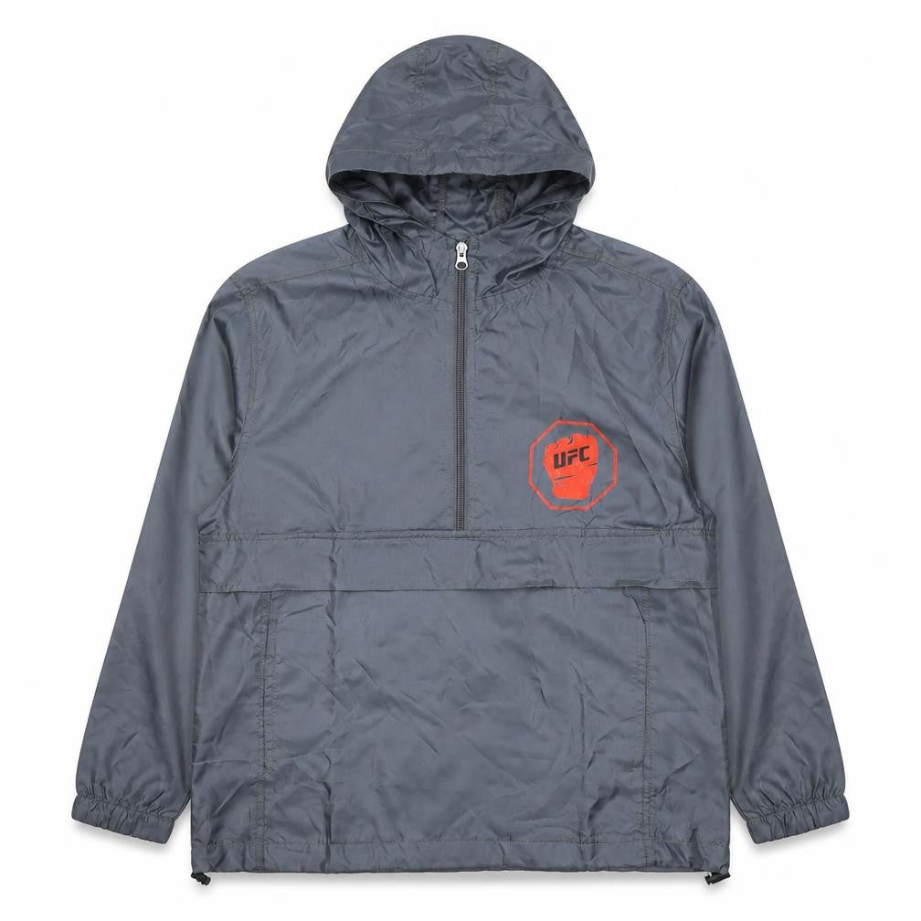 Front view of UFC boys’ grey anorak jacket l - hooded zip activewear