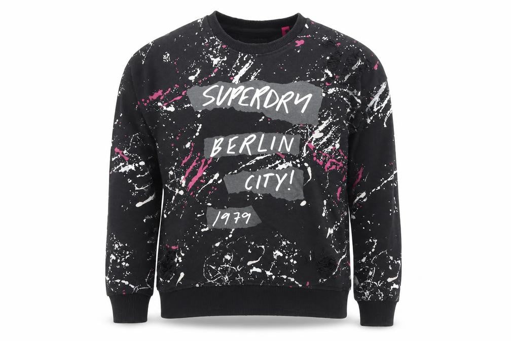 Womens UK S Regular Superdry Black Pullover Sweatshirt