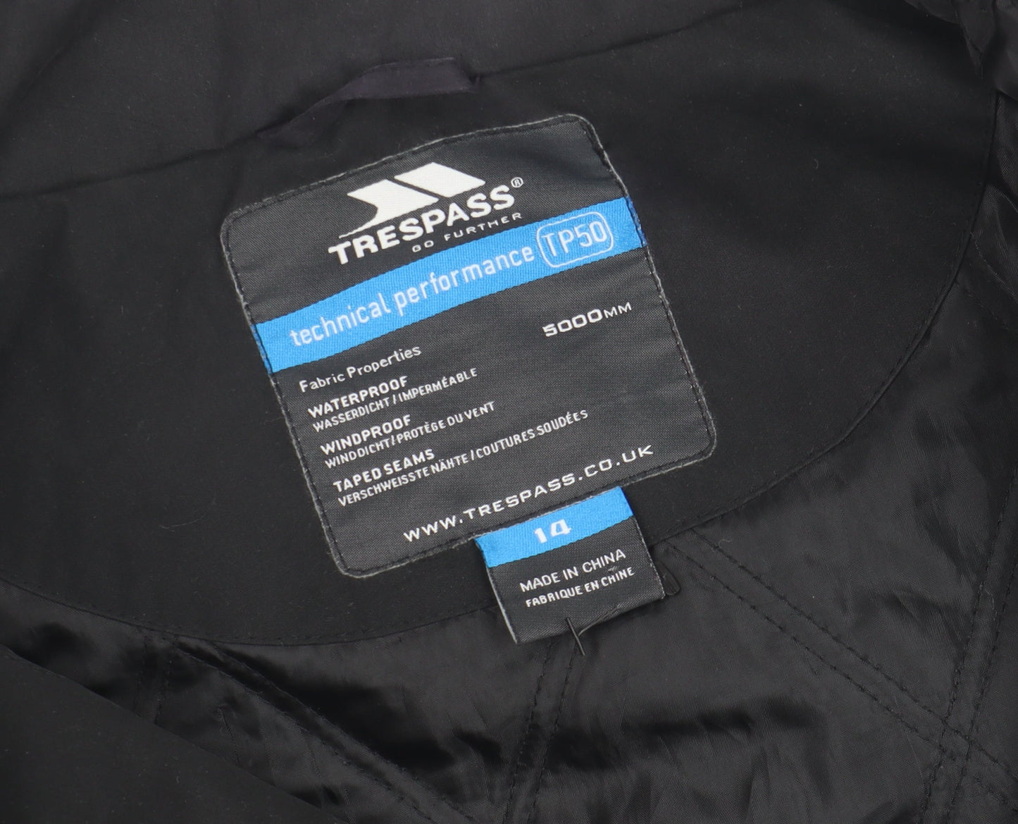 Trespass Men's Black Parka Jacket, Size L, Waterproof