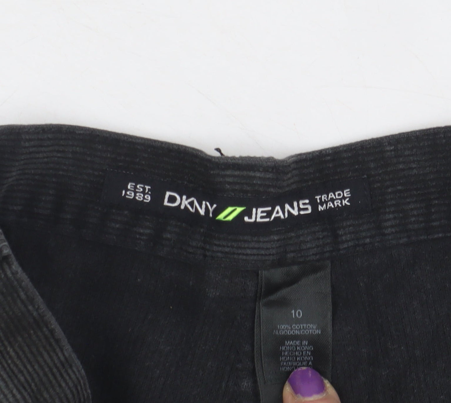DKNY Women's Black Corduroy Trousers - Size 10, Flared
