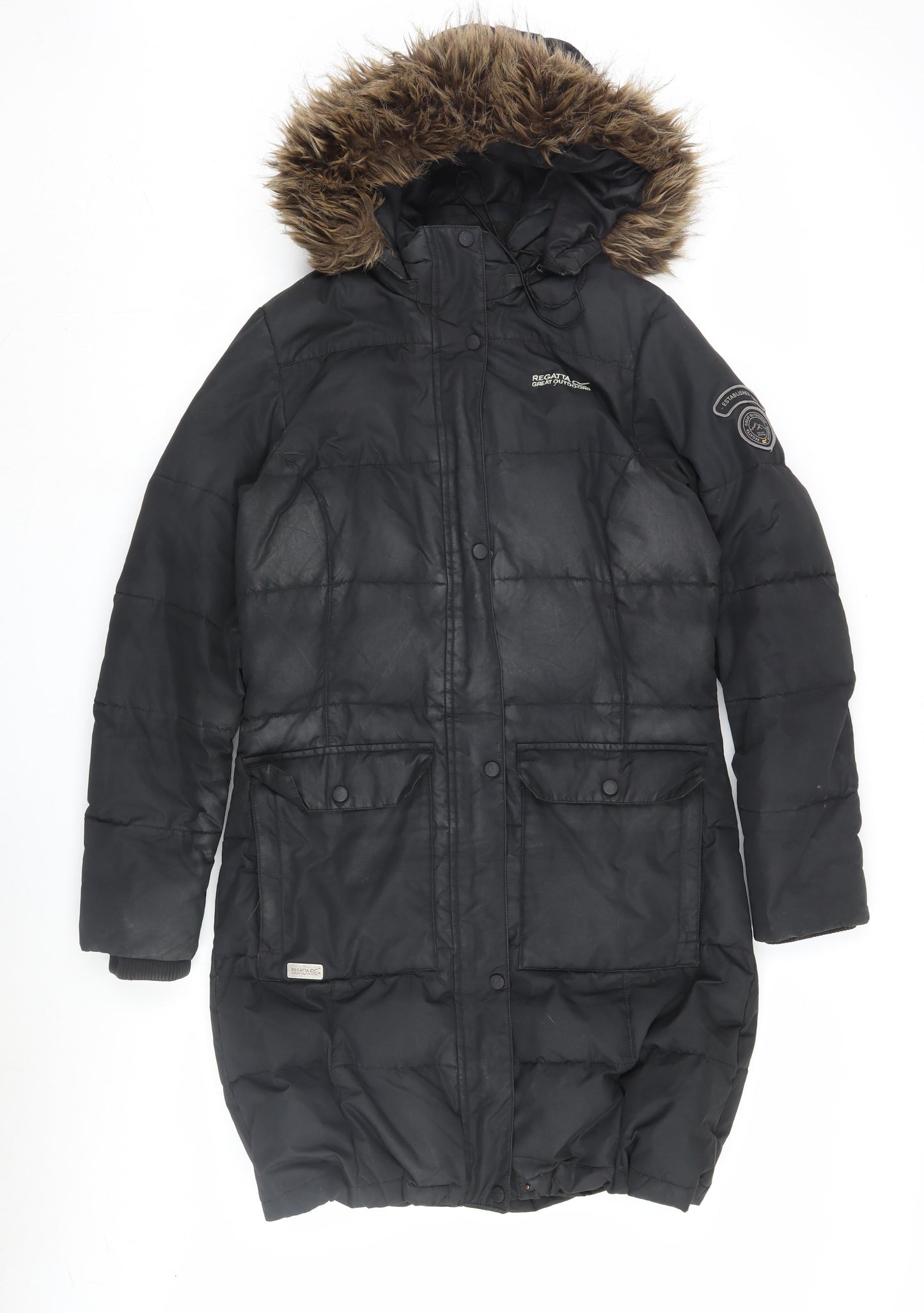 Regatta Women's Black Puffer Jacket Size 12 Fur Hood