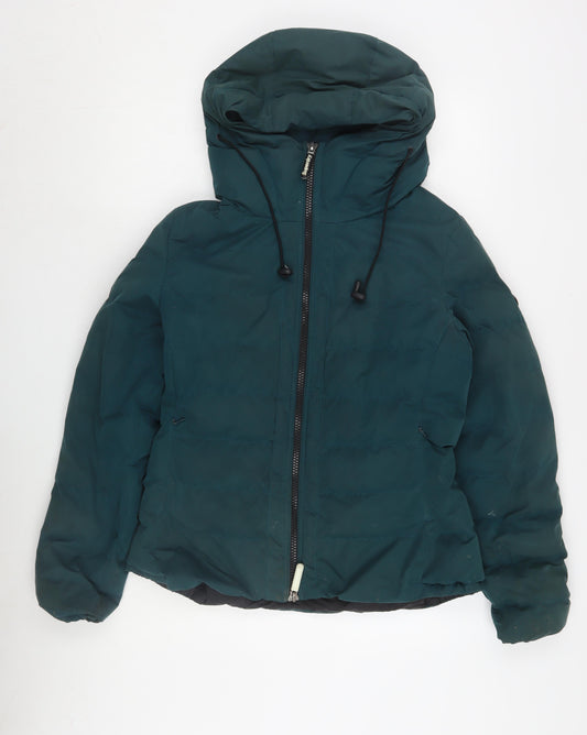 Superdry Women’s Green Puffer Jacket Size 14 Hooded