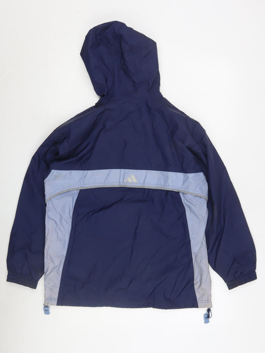 Adidas Boys Blue Windbreaker Jacket M Hooded Lightweight