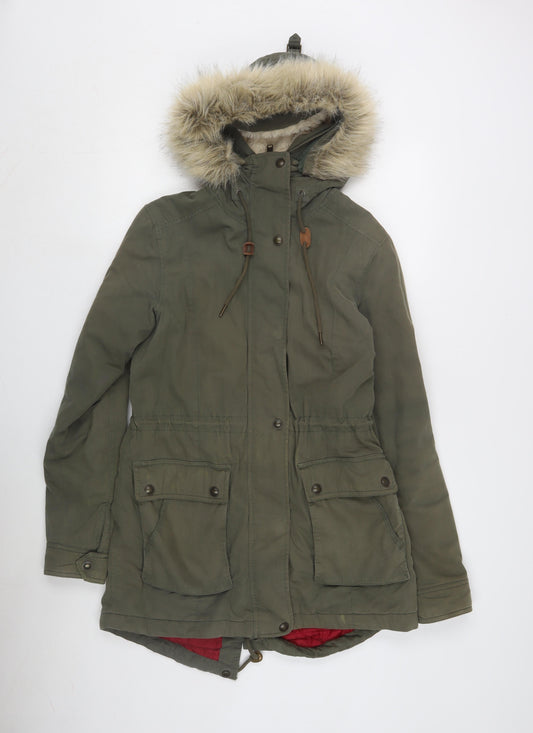 Fat Face Women's Green Parka Jacket Size 12 Winter Coat