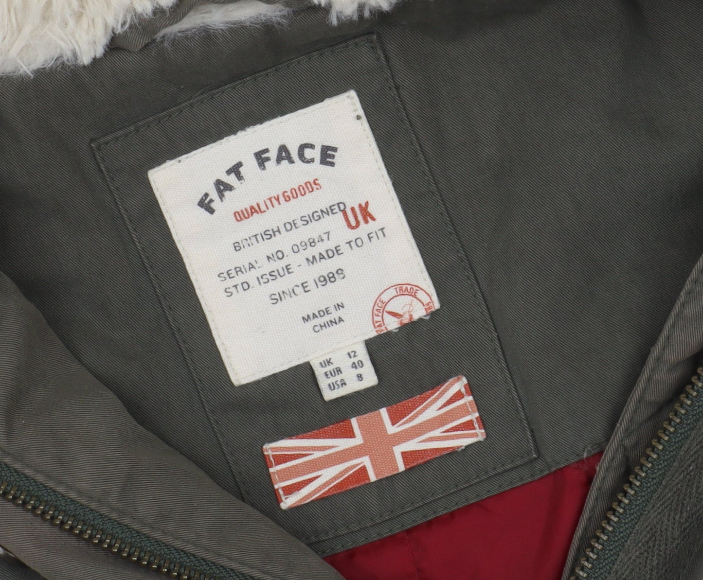 Fat Face Women's Green Parka Jacket Size 12 Winter Coat